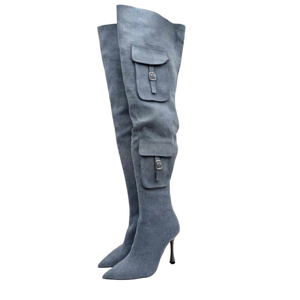 Steve Madden Brittany Over The Knee Boots Women's Blue Denim Size US7M EU37.5